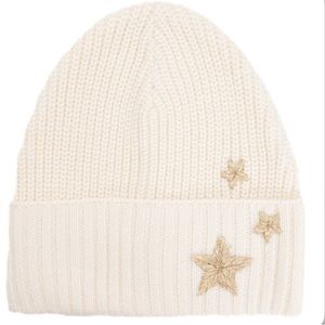 REBECCA MINKOFF Embroidered Peak Beanie in Ecru